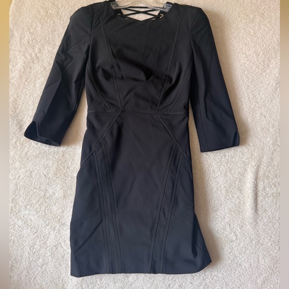 Elisabetta Franchi Bodycon Lace Up Back Cocktail Party Dress S Black Stretch Zip - Picture 4 of 16